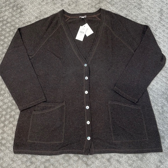 J Jill NWT cashmere chocolate brown cardigan sweater 1x - Picture 1 of 6